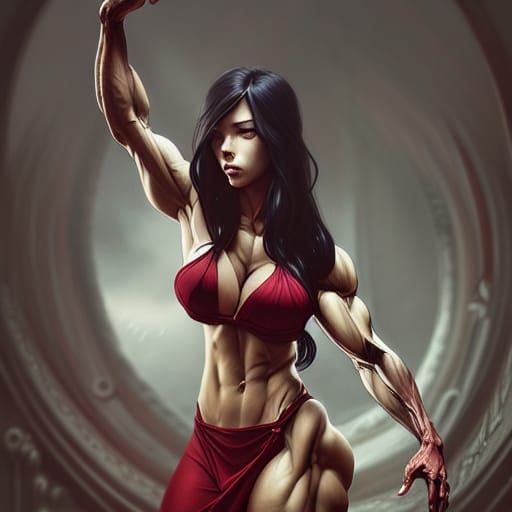 Striking Goddess with Crimson Eyes: Digital Illustration