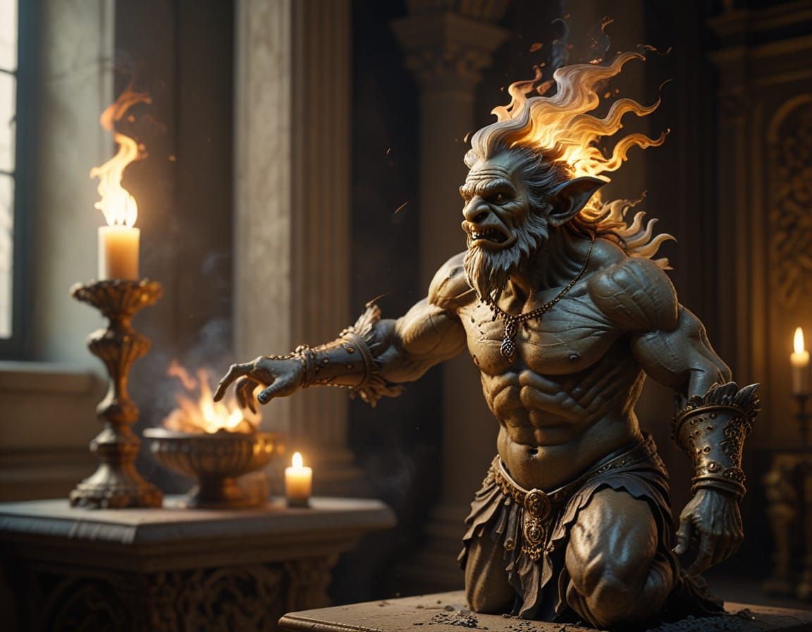 Troll Sculpture in Renaissance-Inspired Chiaroscuro