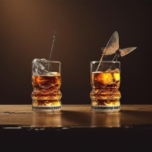 Flies Drinking Whisky in Hyperrealistic Splash Art