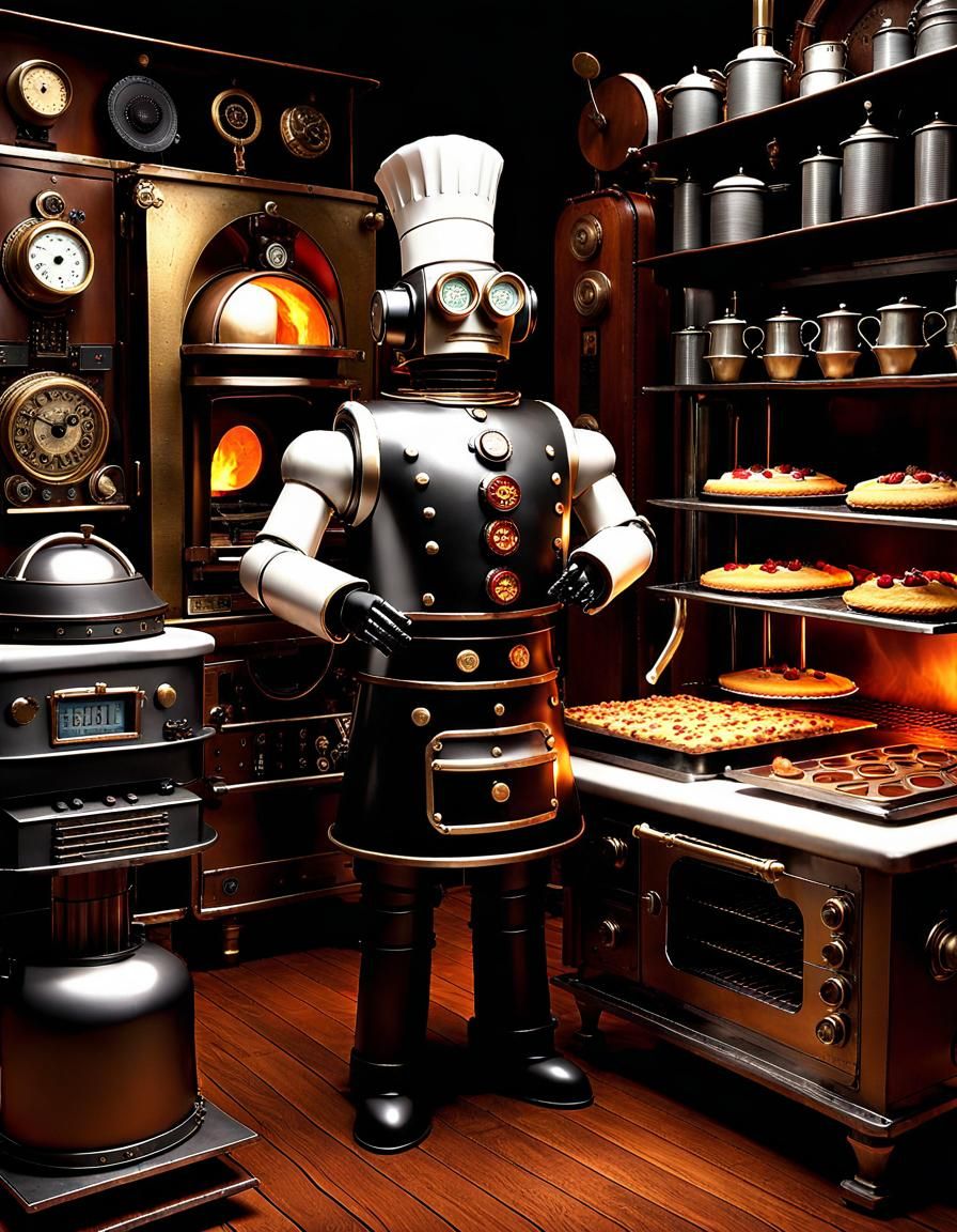 Steampunk Iron Chef Robot in WWI Era Style