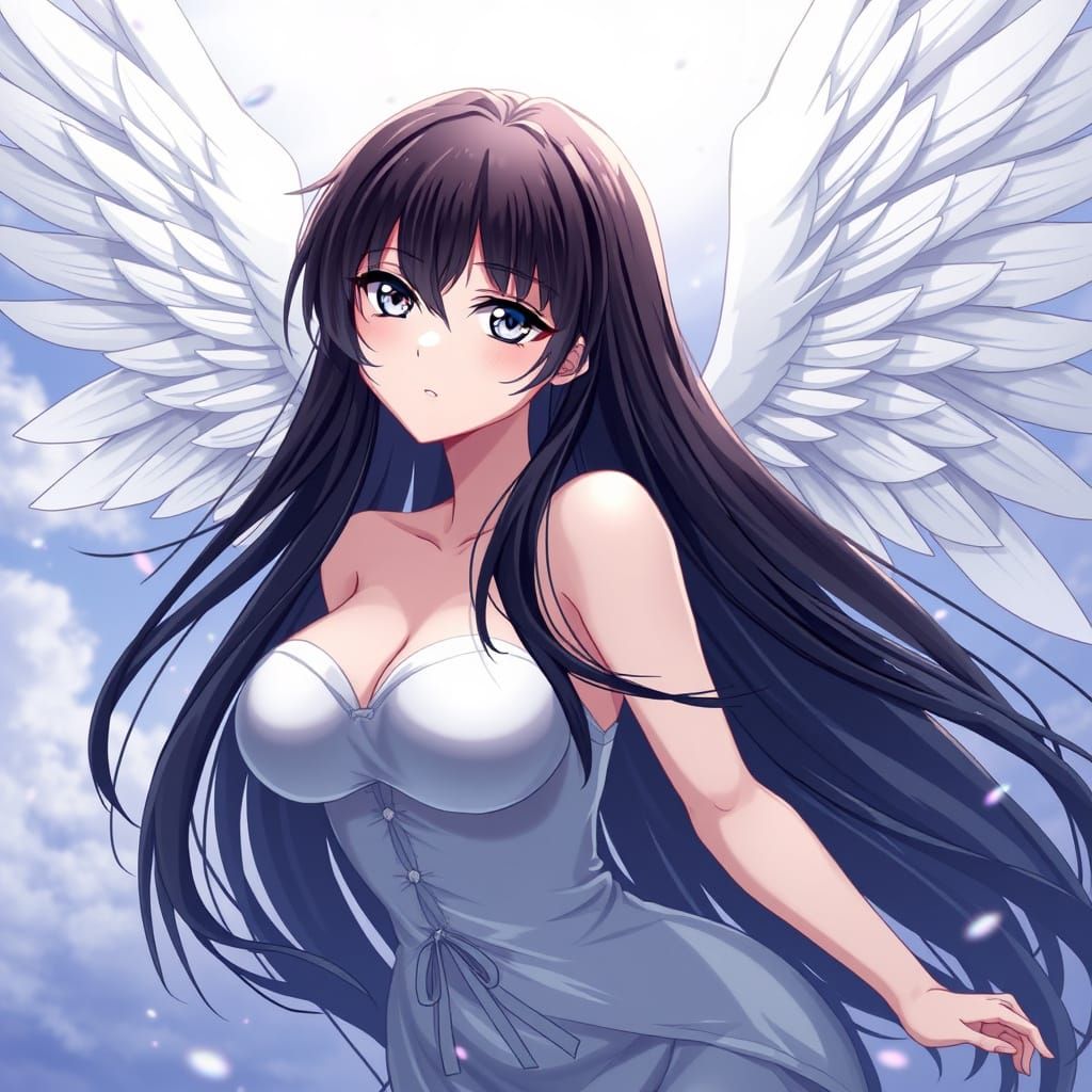 Anime Fallen Angel Woman Descends from Heaven