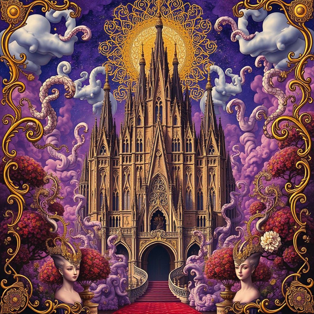 Ethereal Art Nouveau Masterpiece in Regal Purple Hues