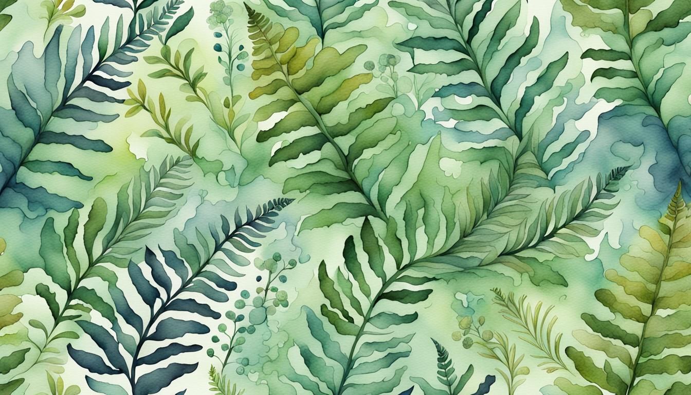 Watercolor Ferns and Herbs in Storybook Style