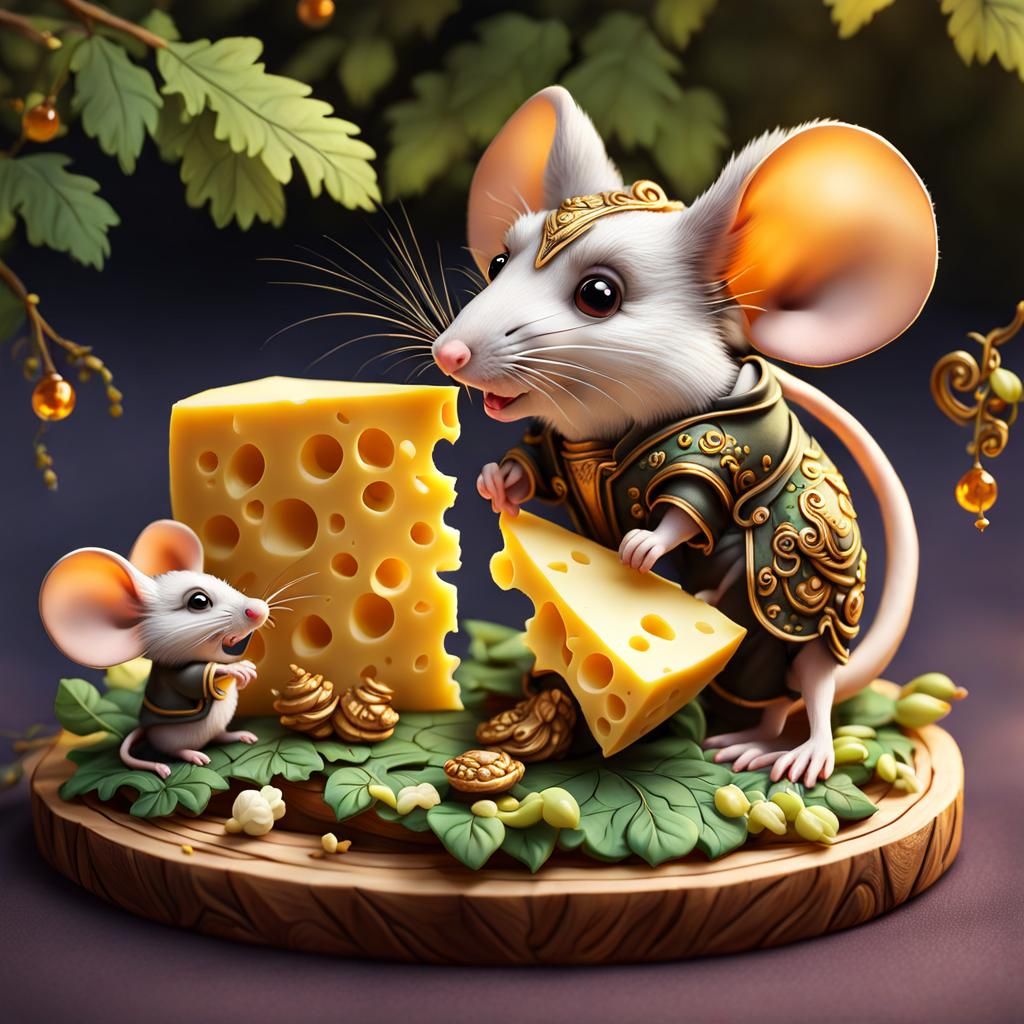 Mouse Family's Fantasy Forest Cheese Feast