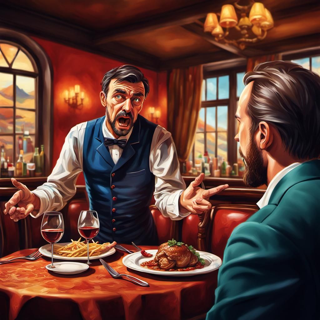 Argument in Hungarian Restaurant: Hyperrealistic Splash Art