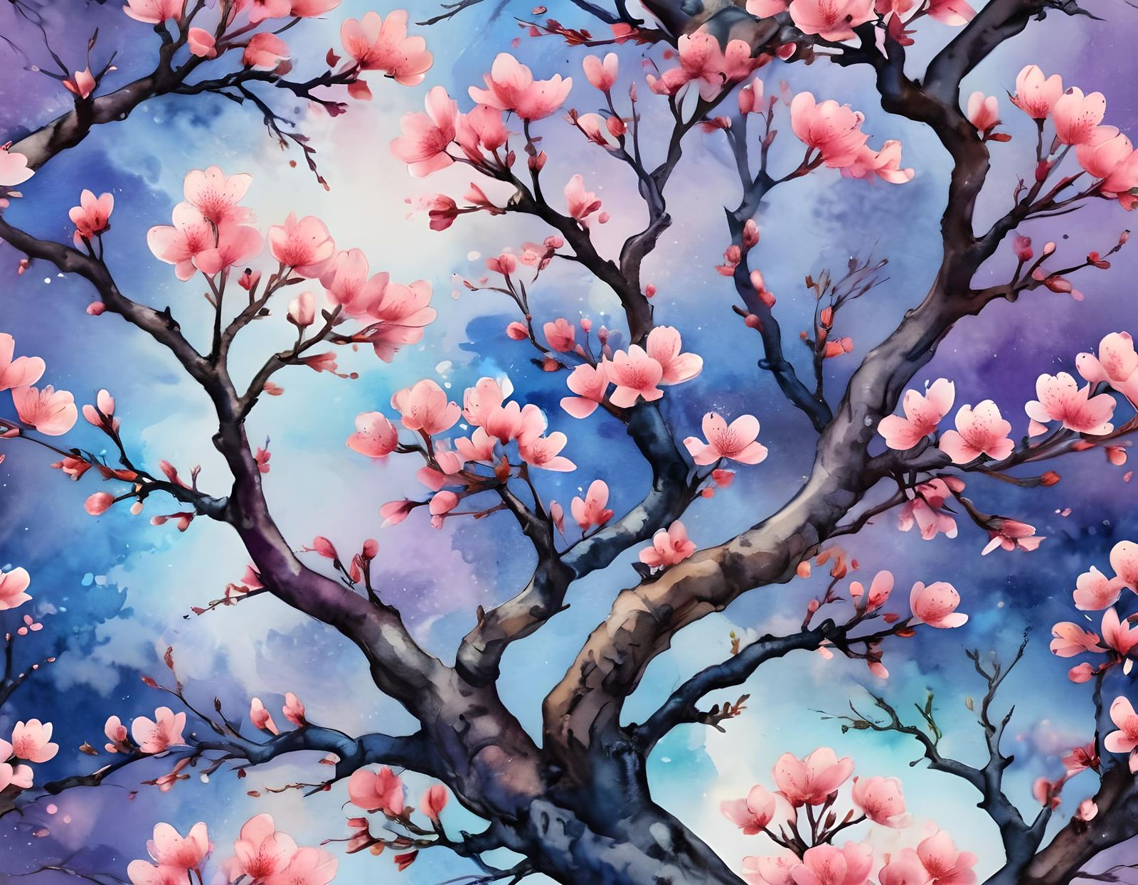 Fantasy Shield with Peach Blossoms in Watercolor Style