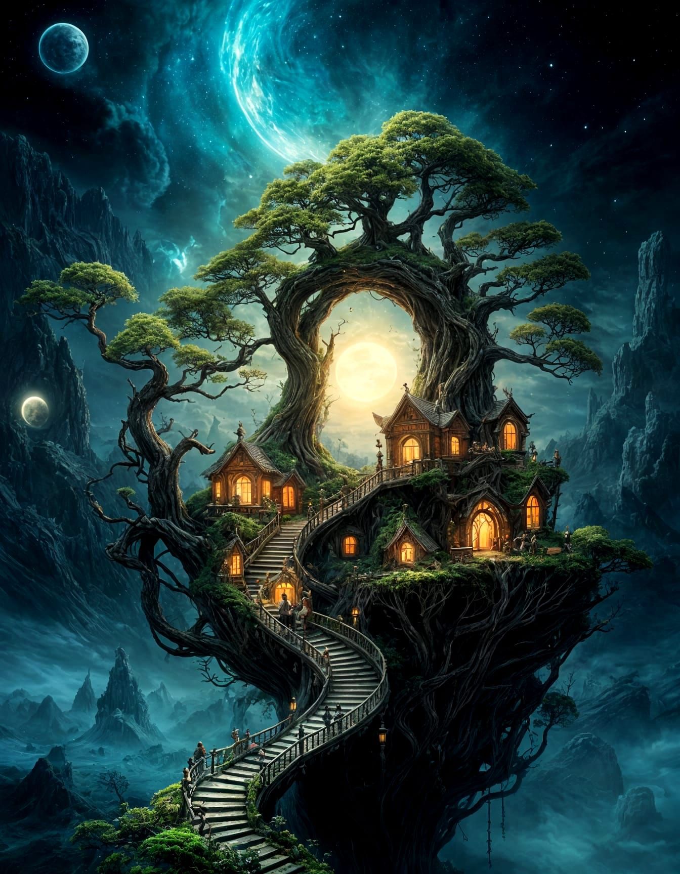 Clockwork Treehouse Portal in Giger Horror Style