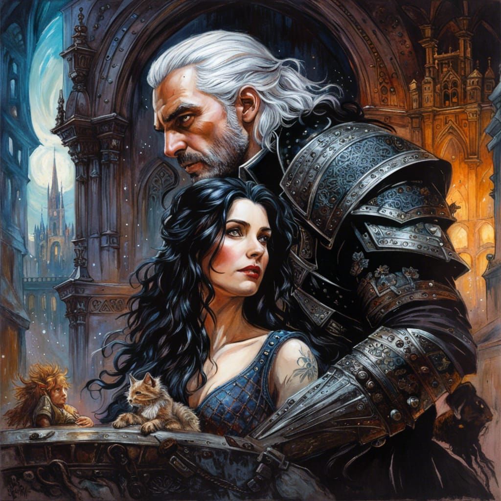 Geralt and Yennefer in Dark Fantasy Palace
