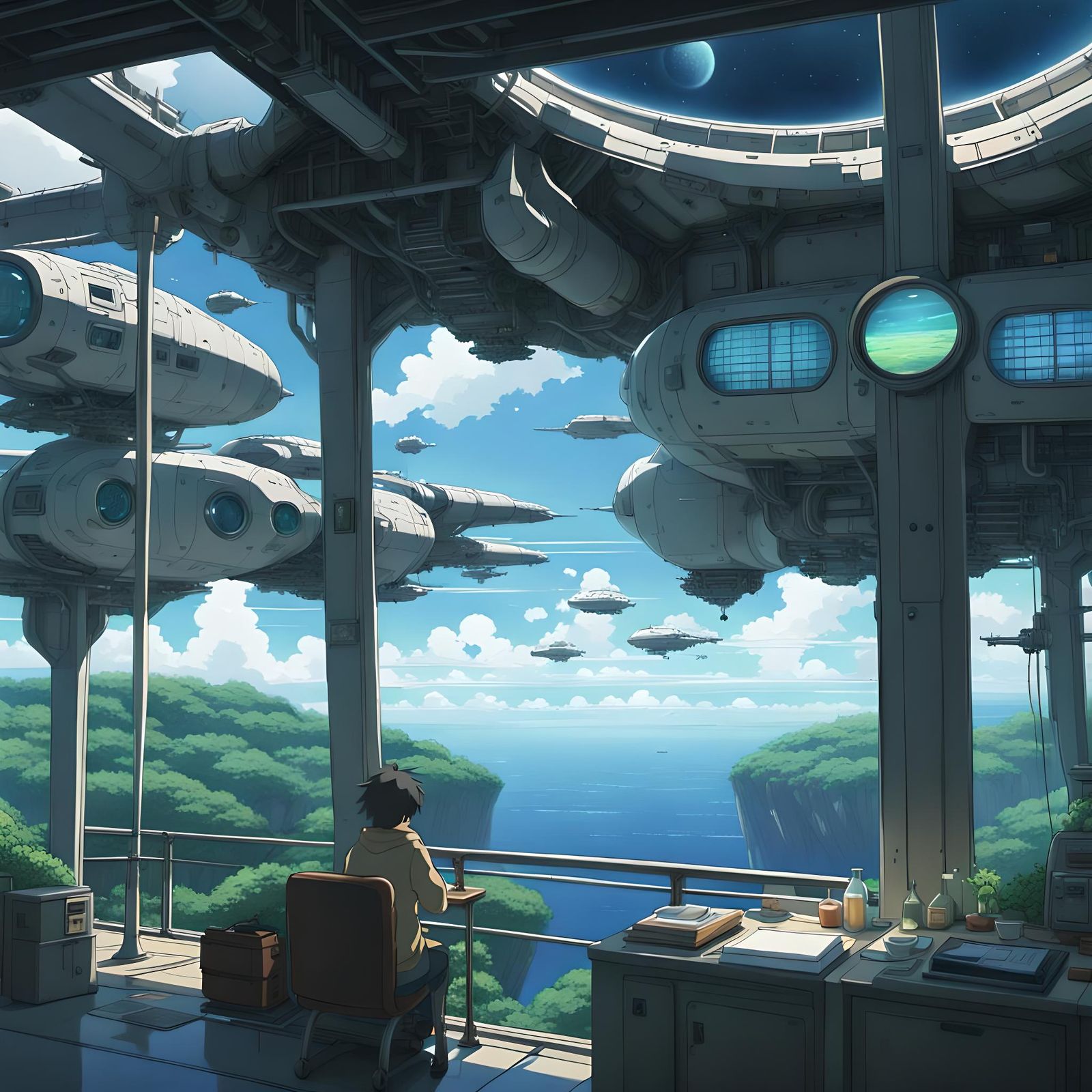 Anime-Inspired Spaceships in a Sci-Fi Environment