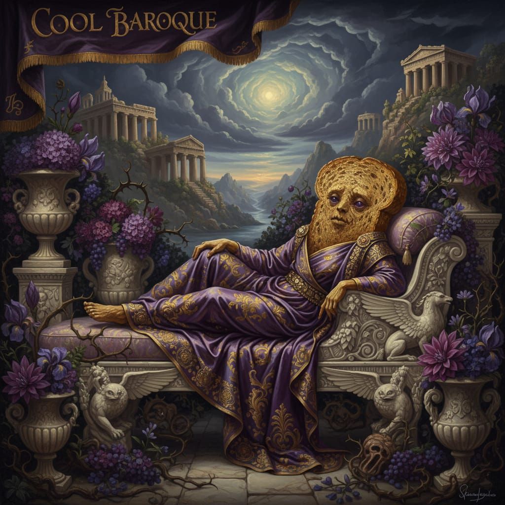 Ancient Toga Character in Purple Splendor, Baroque Style