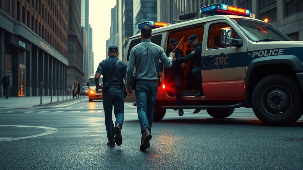 Futuristic Police Encounter on City Street