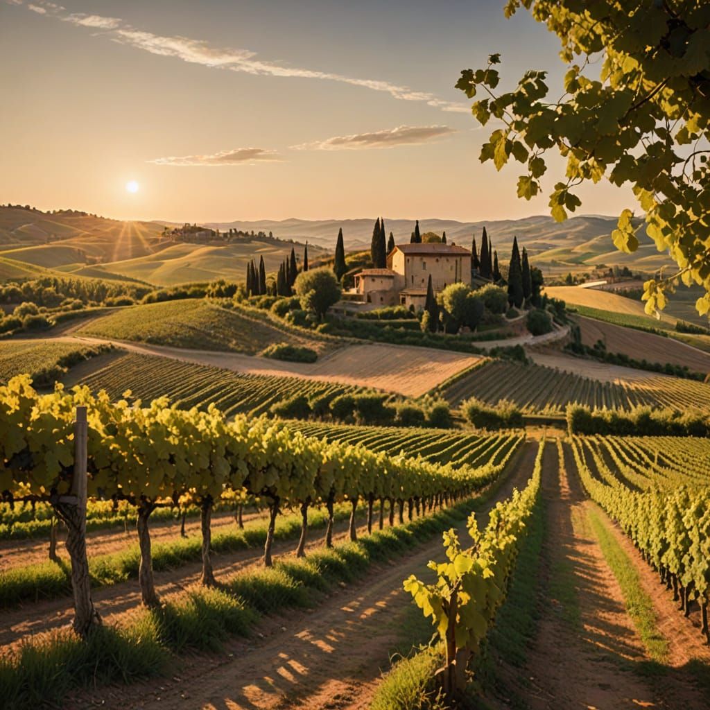 Golden Hour in an Idyllic Tuscan Vineyard
