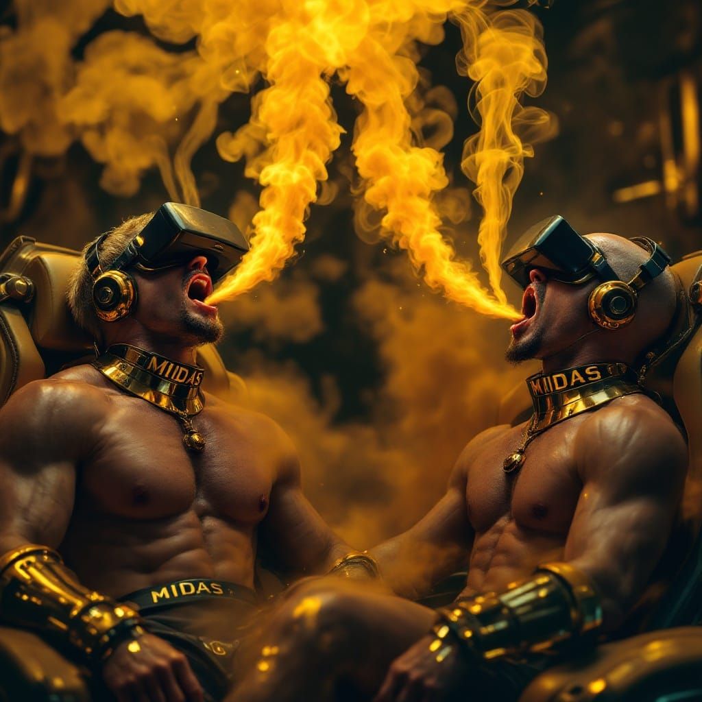 Golden Captives in a Smoky, Futuristic Laboratory