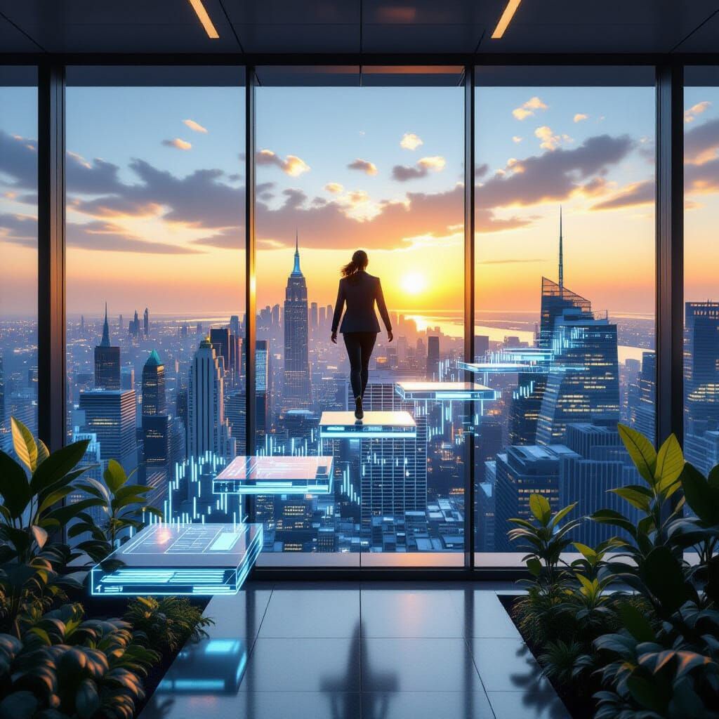 Leaping Data Charts in a Futuristic Office