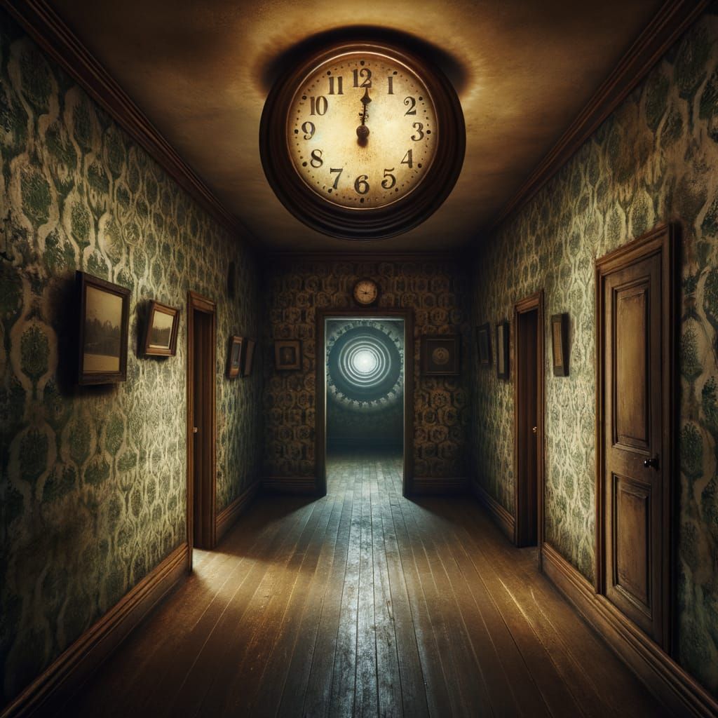 Eerie Repeating Room with Clock at 3:00