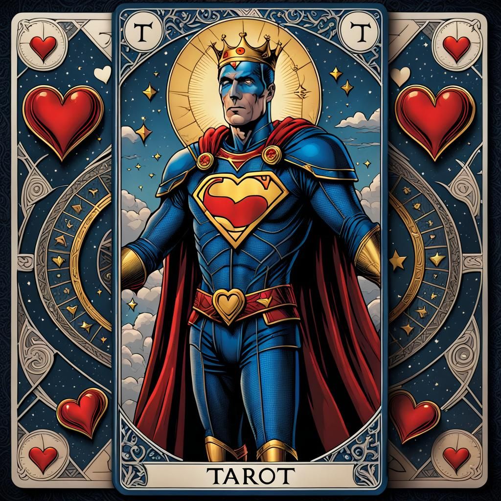 Superman Tarot Card with Hearts Pattern