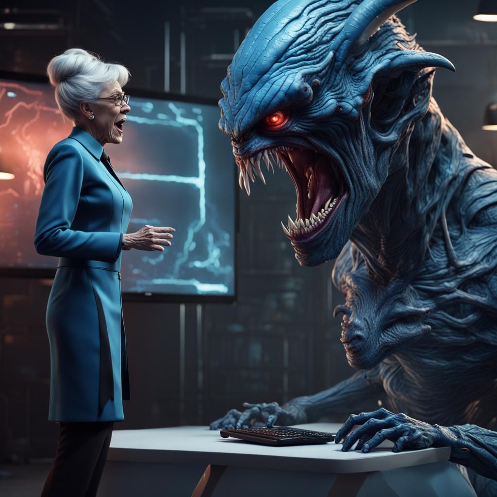 Woman's Terror: Futuristic Monster Encounter