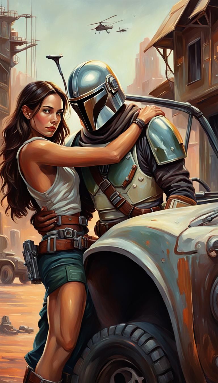 Mandalorian and Mechanic: Romantic Oil Painting