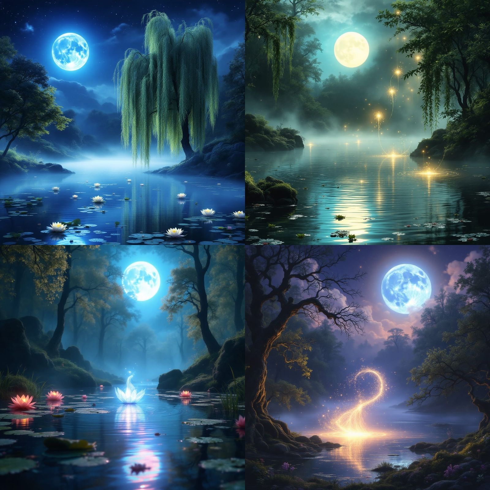 Willow Wisps Dance Under Blue Moonlight