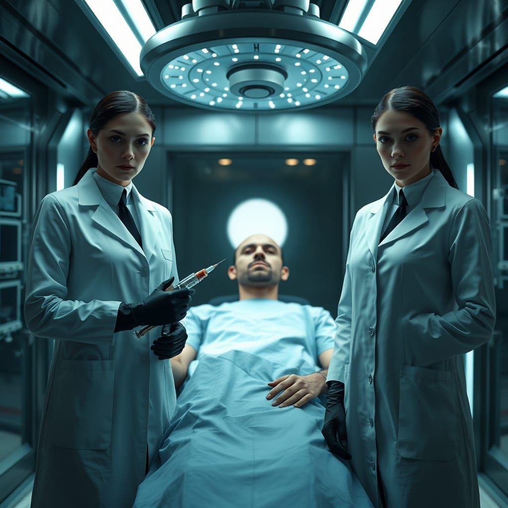 Sci-Fi Doctors Prepare for Surgery in Beksiński Style