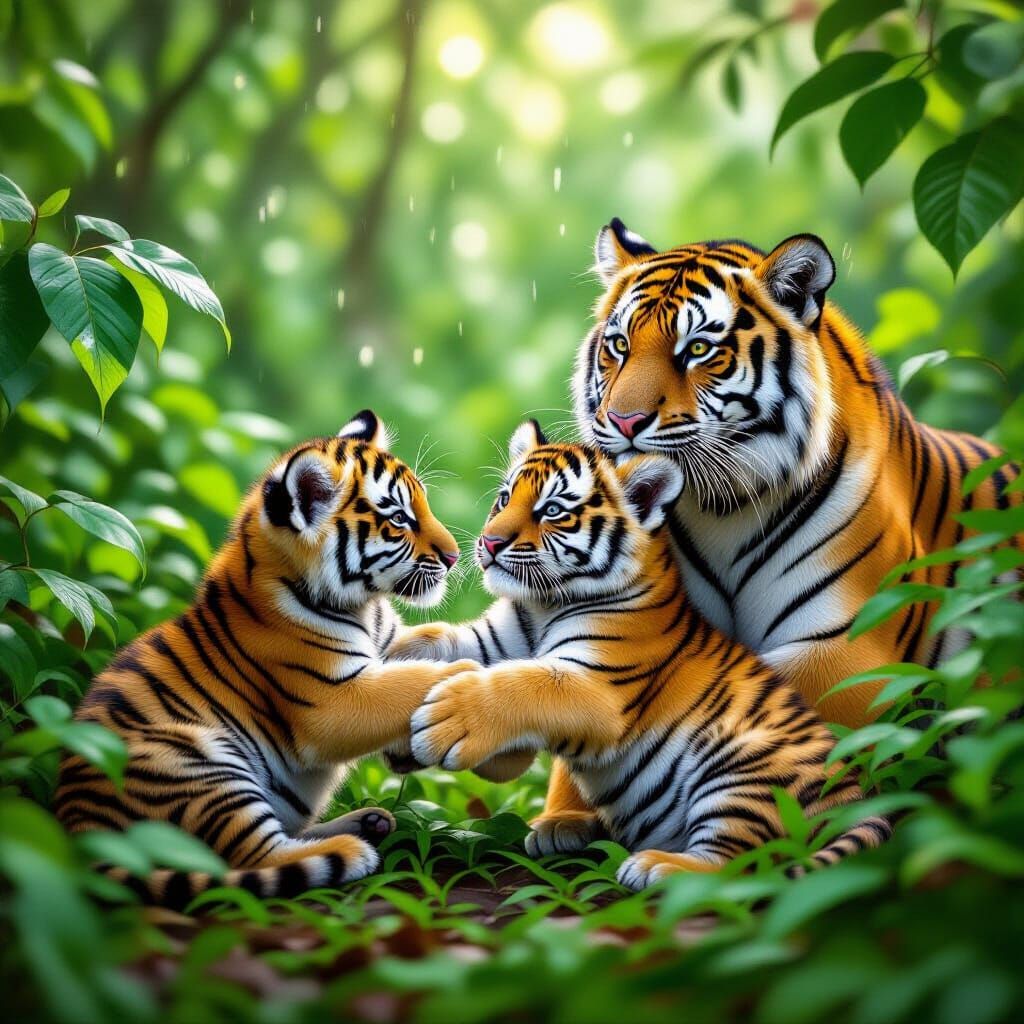 Tiger Cubs Wrestling in Rainforest | Hyperrealistic Digital ...