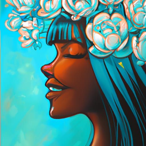 Woman with Flowers: Modern Acrylic Painting