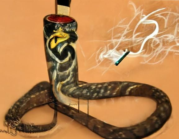 Winged Snake Smoking Cigarette, Surreal Art