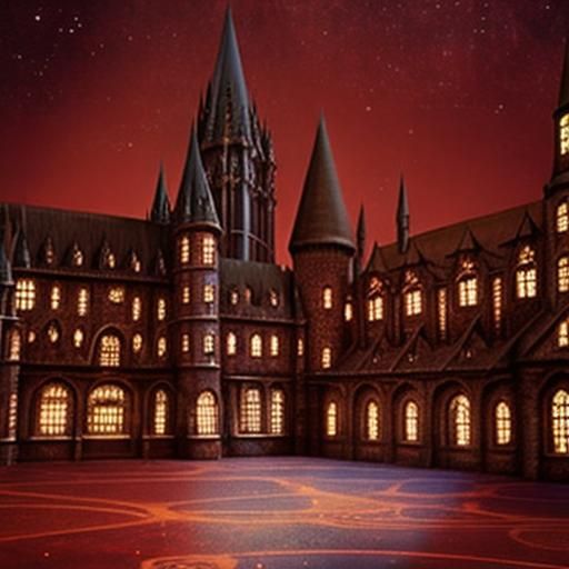 Red Cosmic Hogwarts in Vintage Photo Style