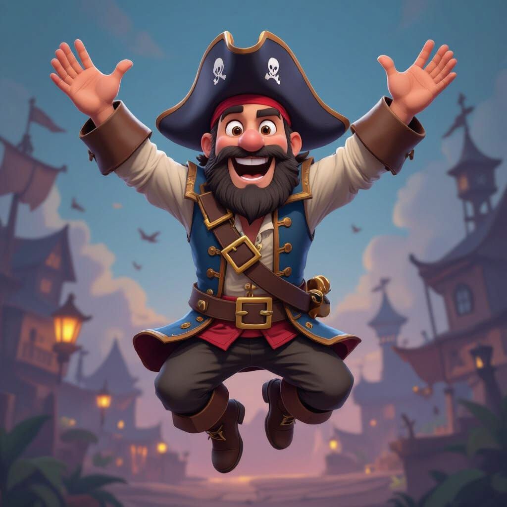 Joyful Pirate Game Character in Matte Painting Style