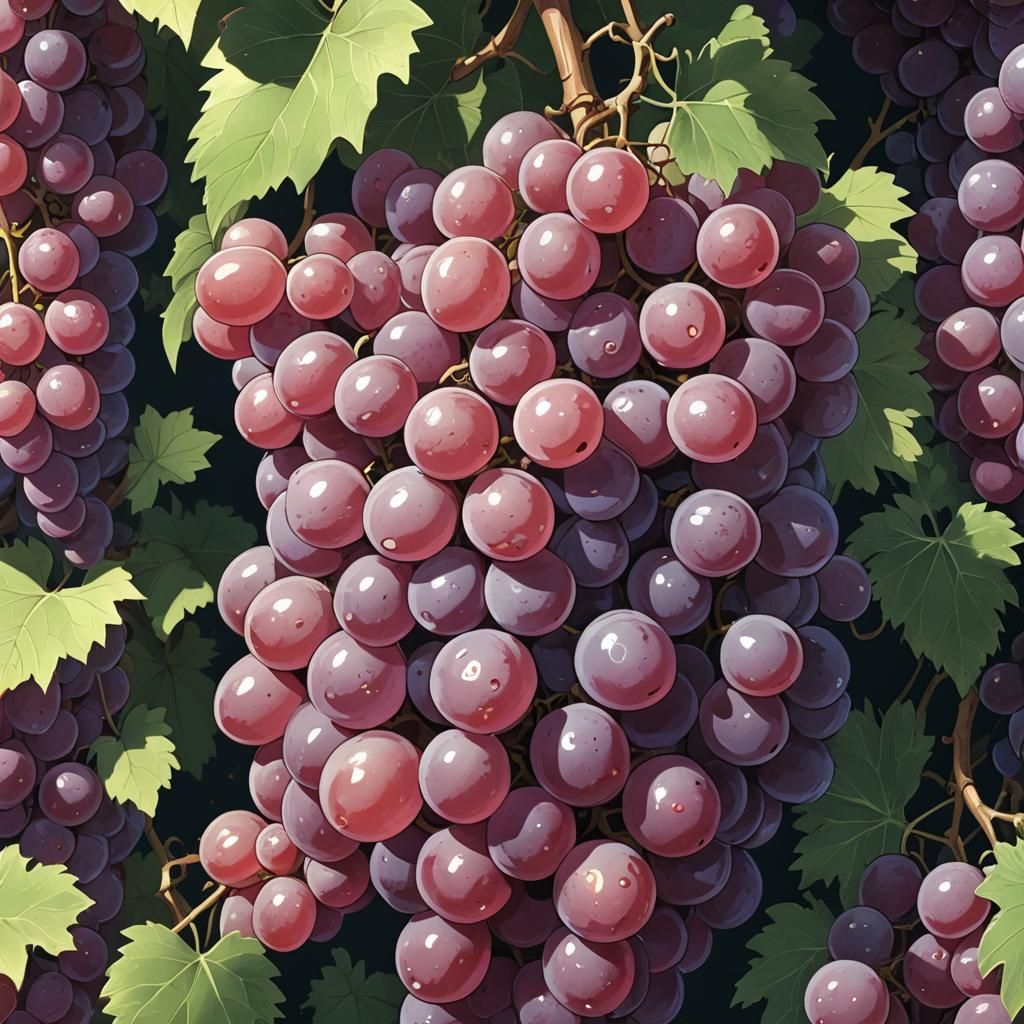 Vibrant Cel-Shaded Grapes in Anime Style