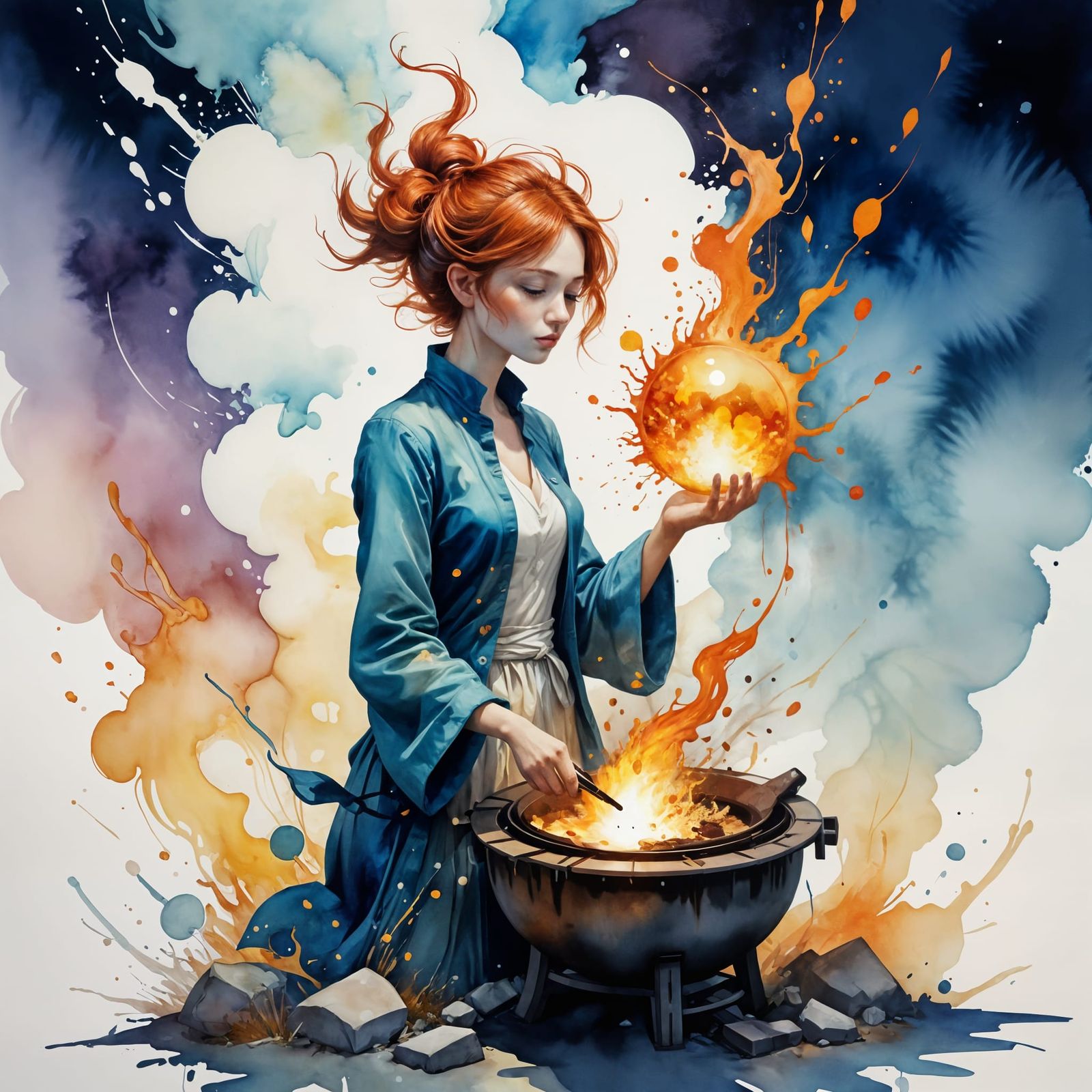 Celestial Alchemist Forging Stars with Watercolour Technique...