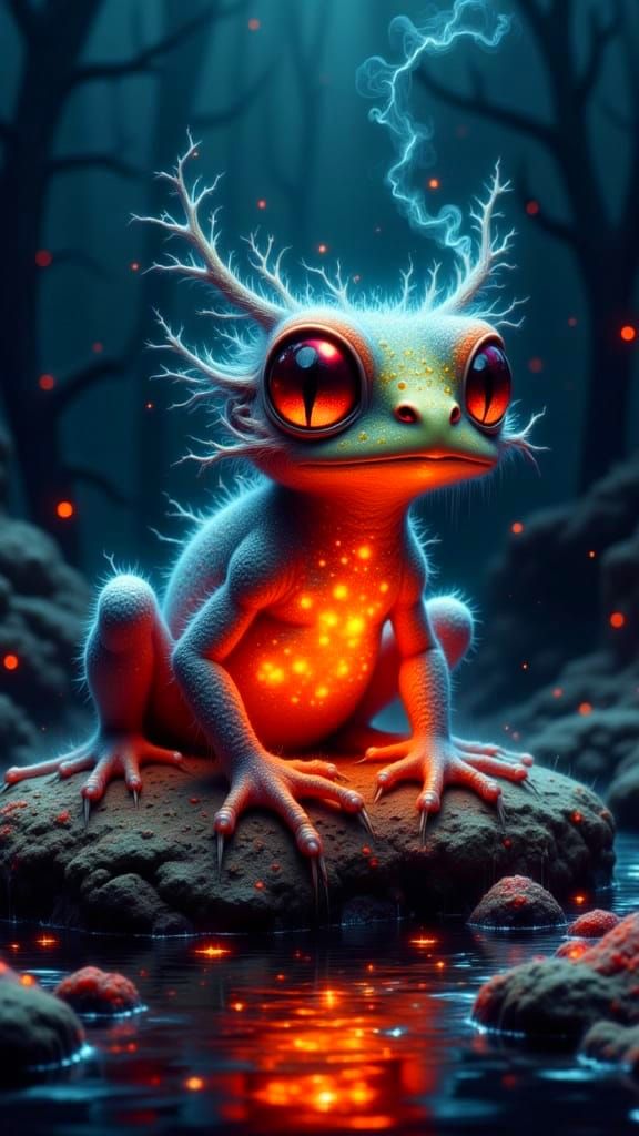 Vibrant Glowing Newt in Misty Swamp