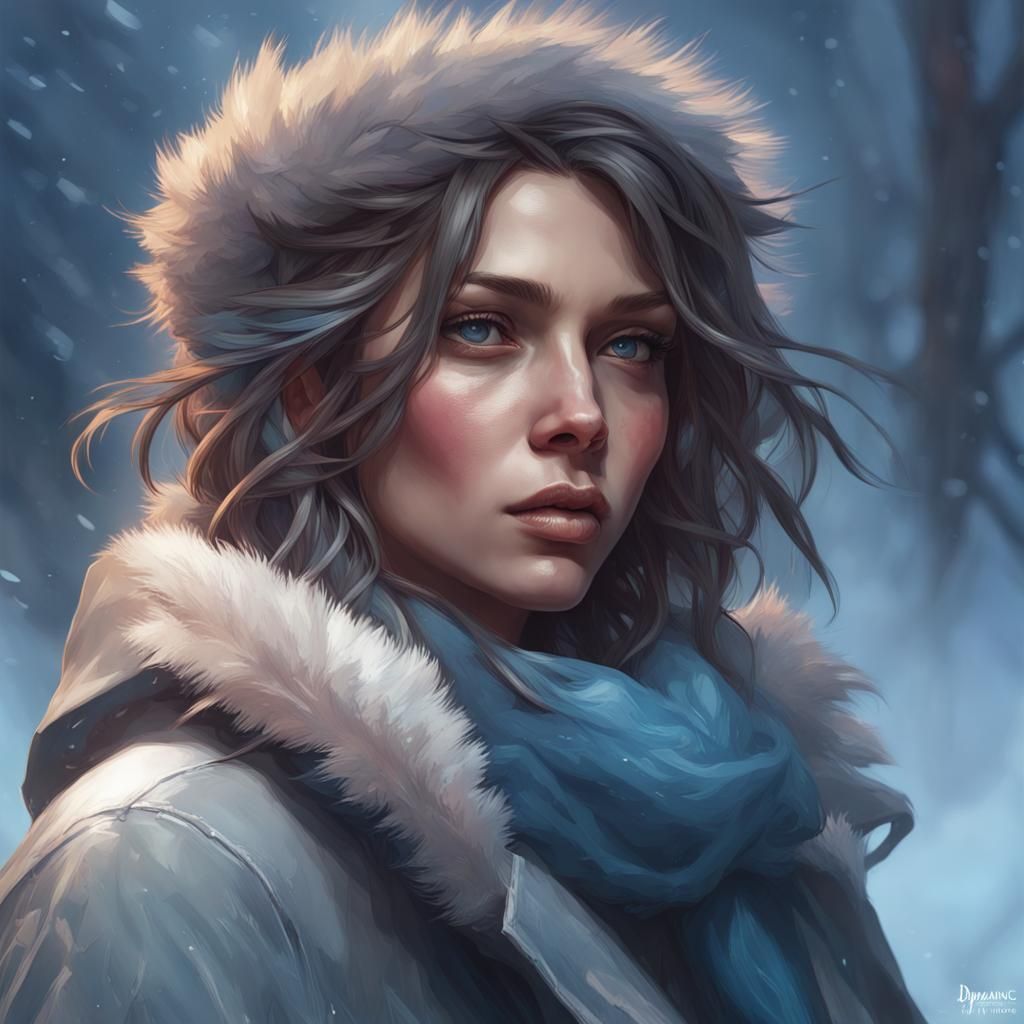 Depressed Winter Portrait in Art Nouveau Style