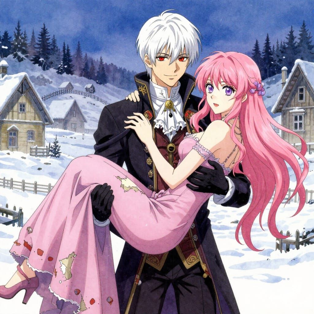 Gothic Romance in Winter Watercolor Style