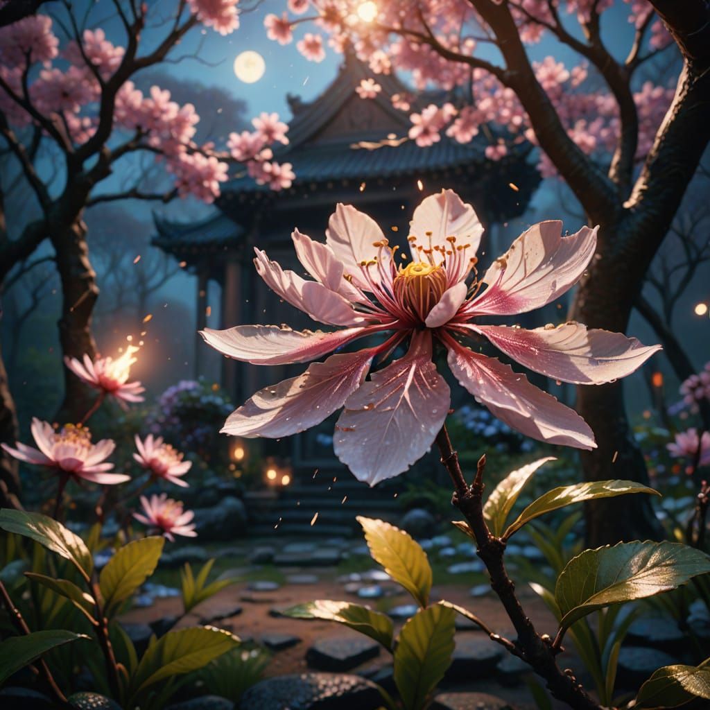 Majestic Sakura Bloom in a Mystical Garden