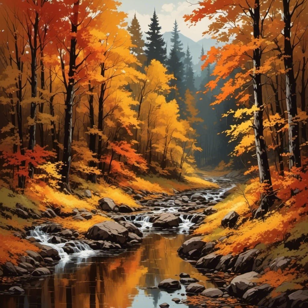 Autumn Forest Stream: A Tranquil Landscape
