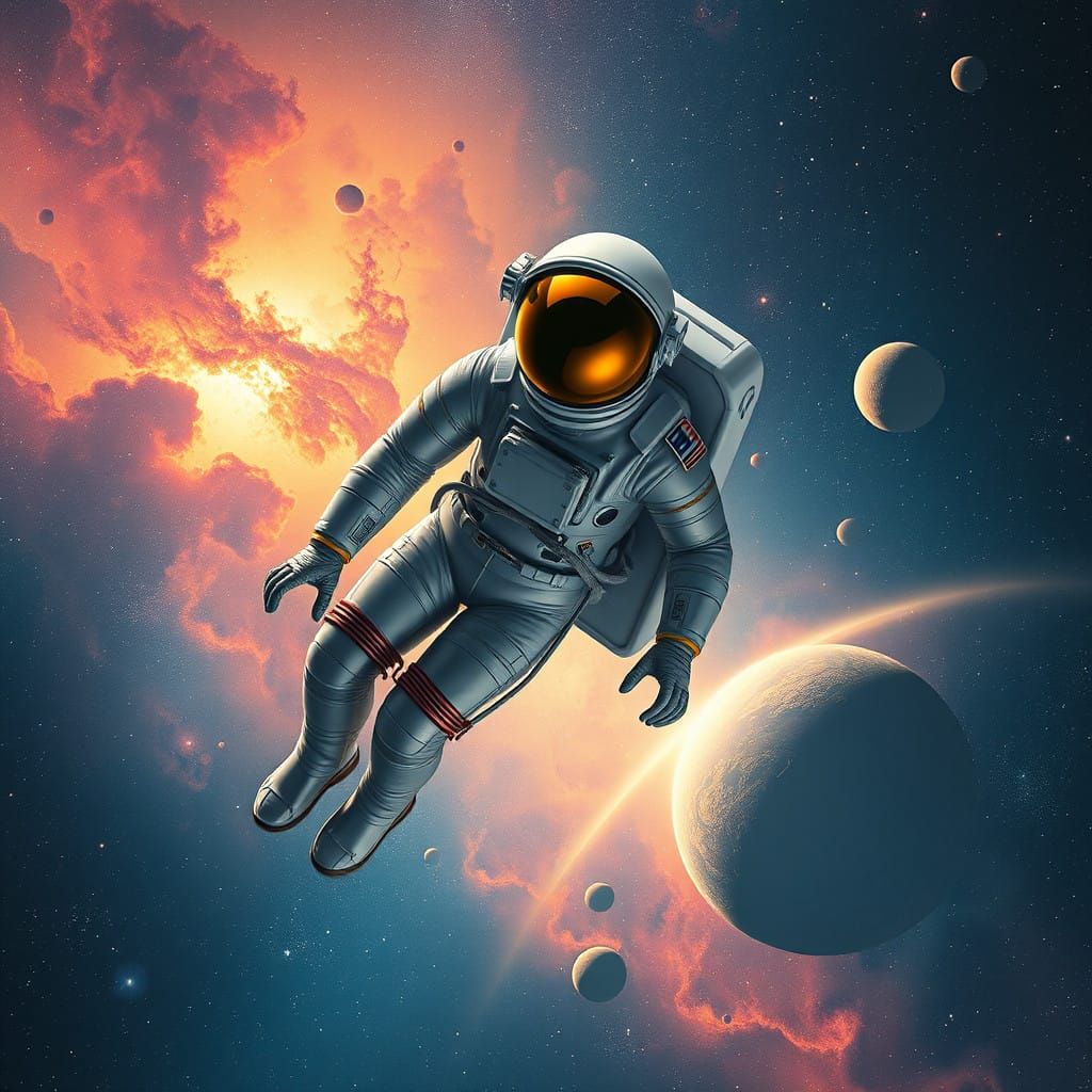 Astronaut in a Majestic Galaxy with Vibrant Nebulae