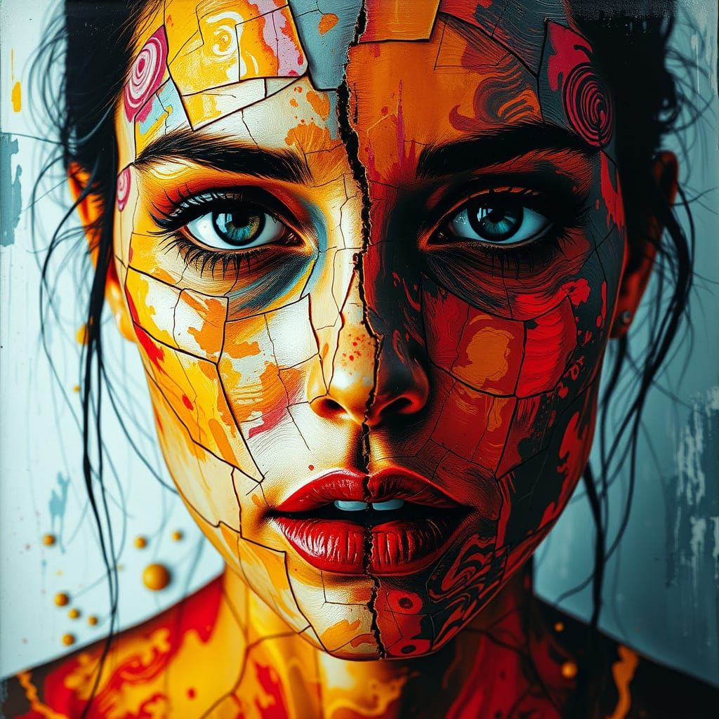 Vibrant Shattered Portrait in Acid Colors