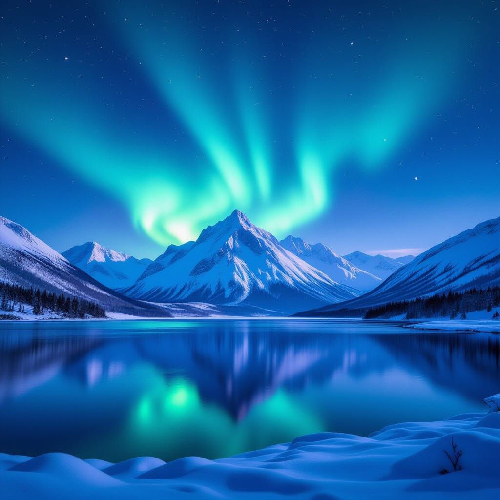 Majestic Mountains Under Aurora Borealis