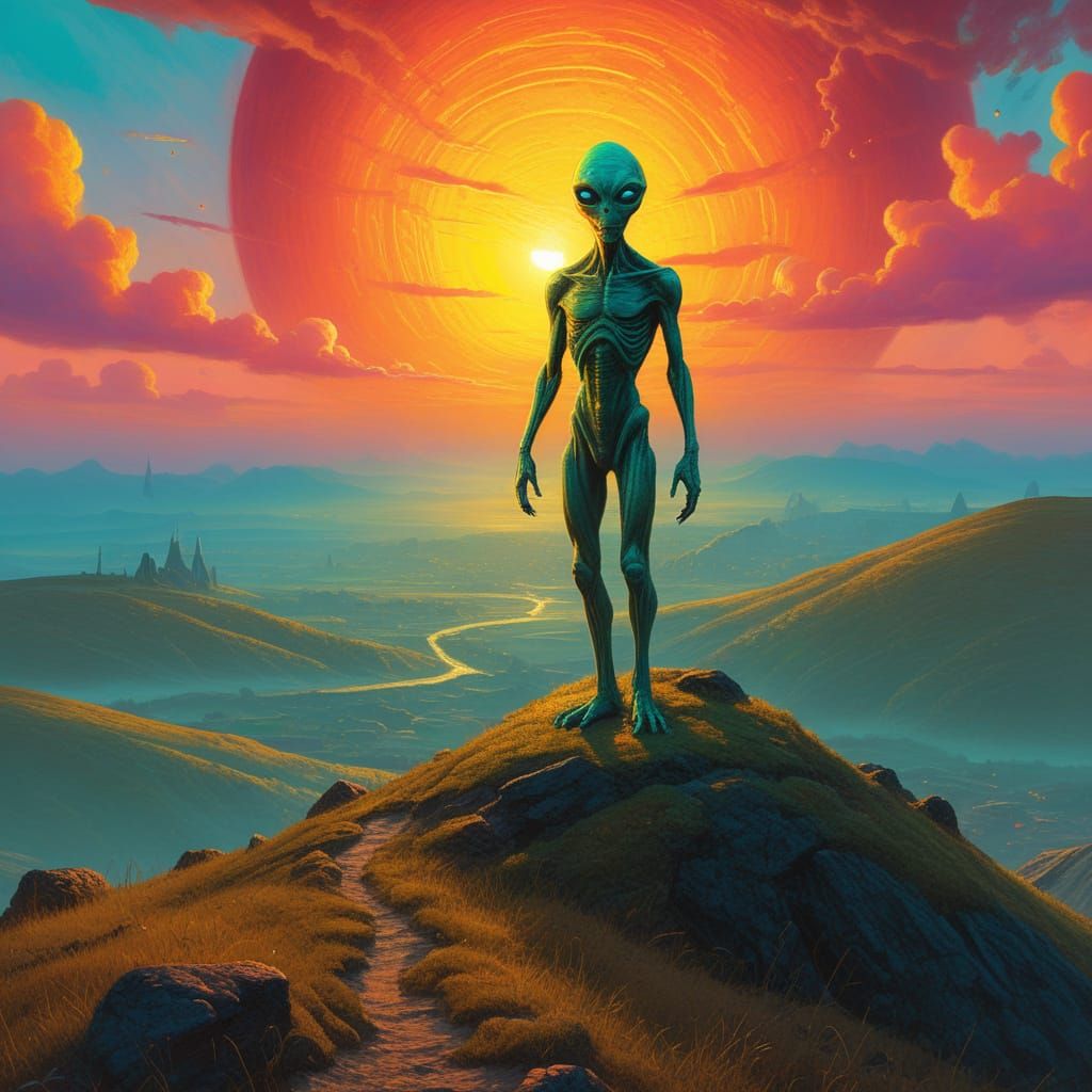 Surreal Sci-Fi Landscape with Two Suns in Vibrant Oil Painti...