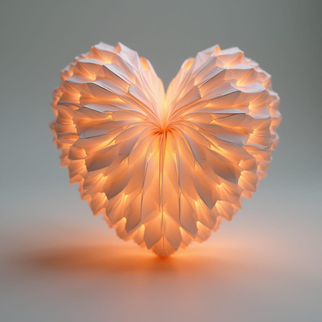 Origami Heart Sculpture in Ethereal Soft Focus