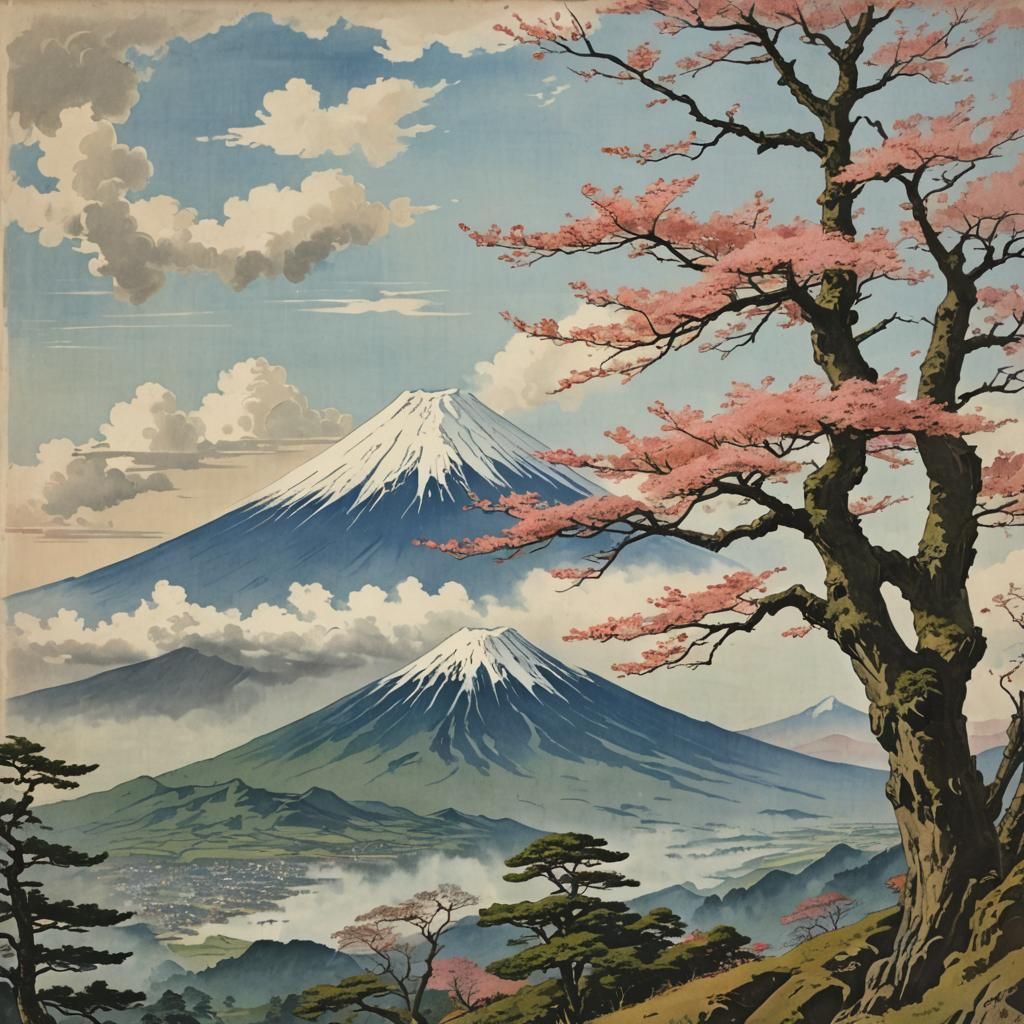 Tibetan Woman Gazing at Mount Fuji in Golden Light