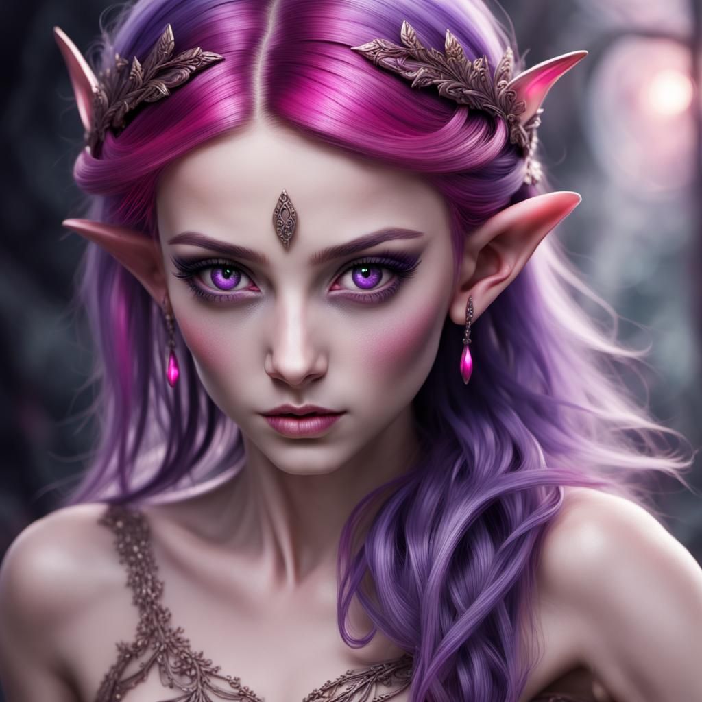 Elven Ballerina with Purple Hair in Hyperrealism