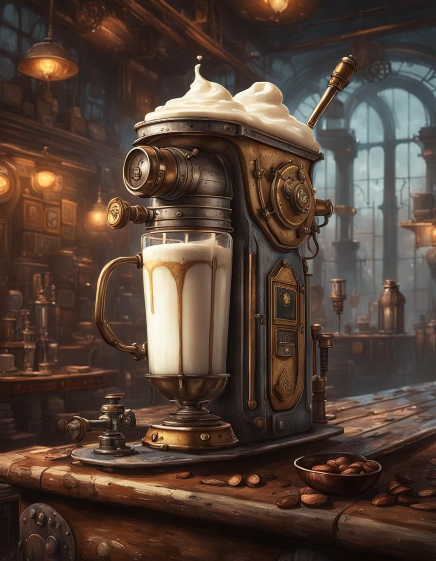 Steampunk Milkshake in Neo-Victorian Oil Painting Style