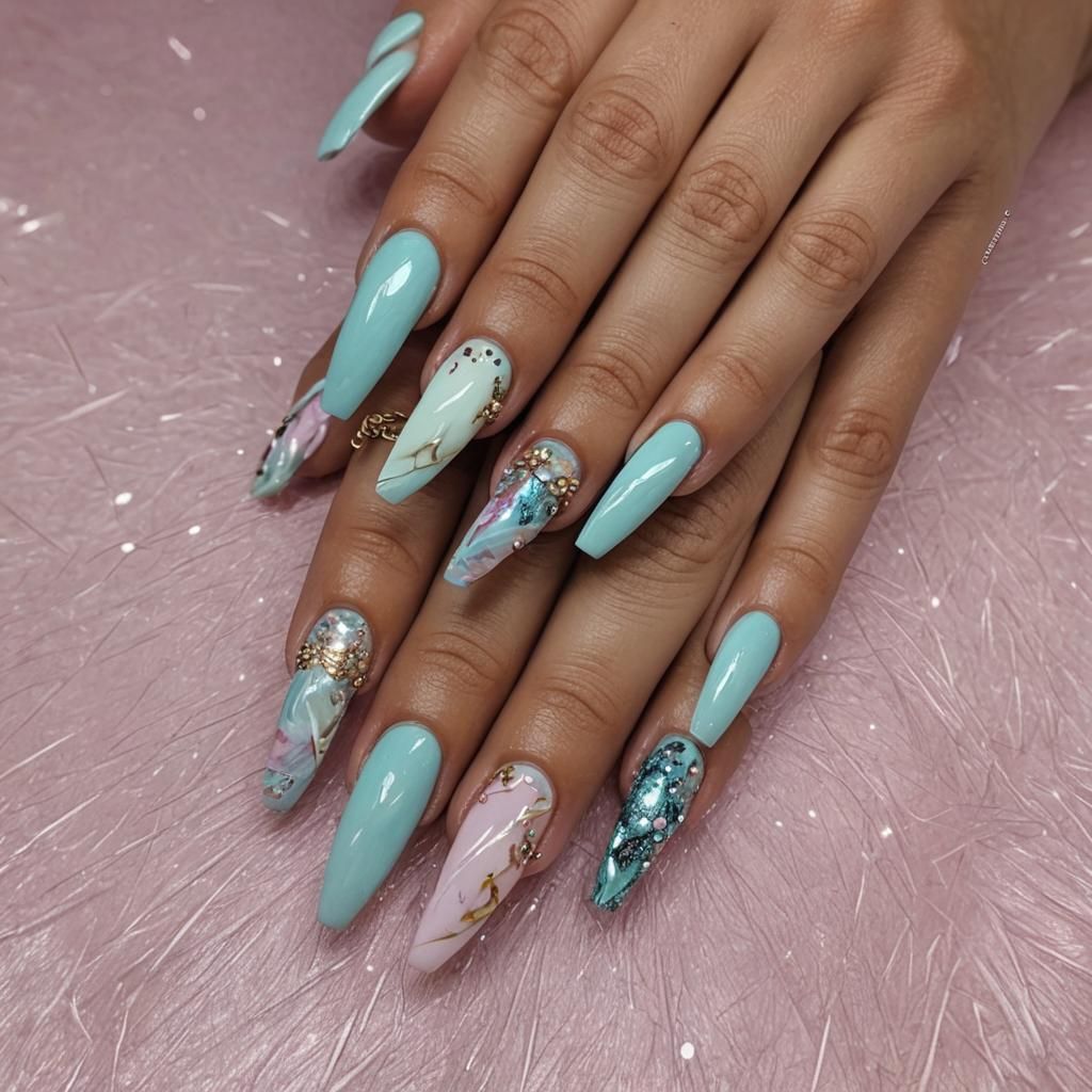 Aesthetic Blue and Pink Nail Design