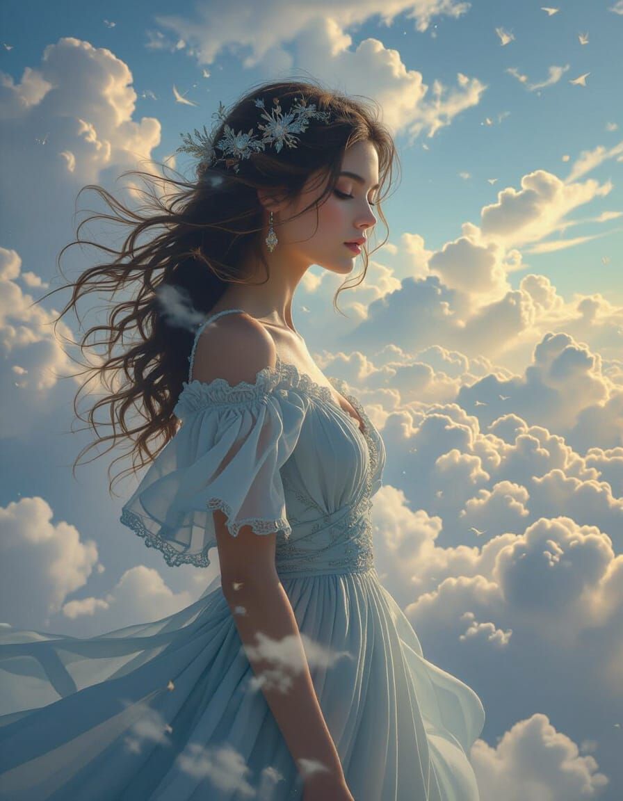 Ethereal Nymph in Misty Cloud Double Exposure