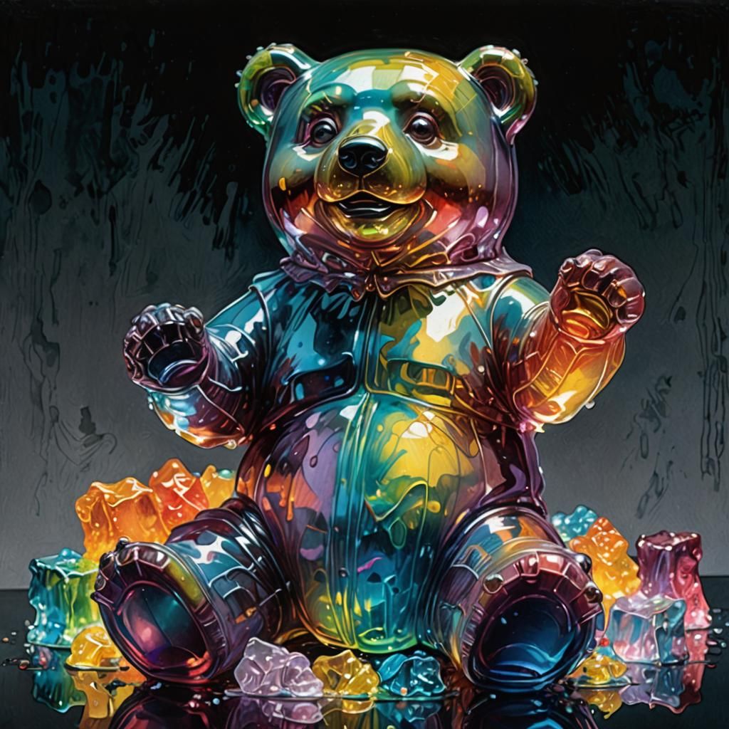 Iridescent Jelly Gummy Bear in Shimmering Moonlight