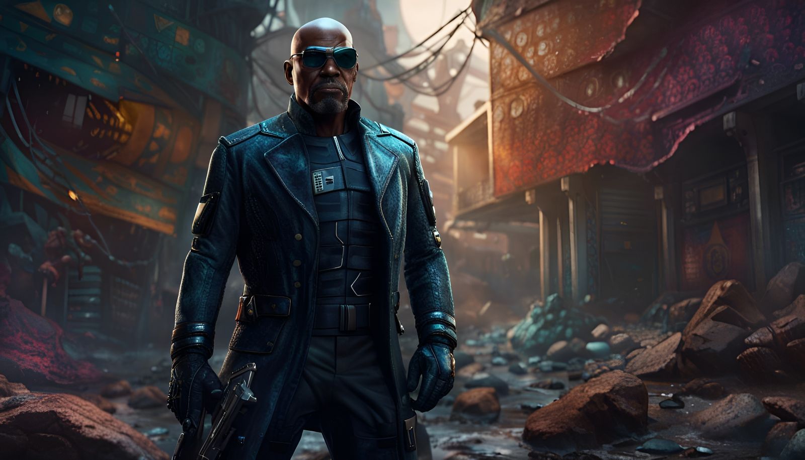 Cinematic Portrait of Nick Fury in Detailed Matte Painting