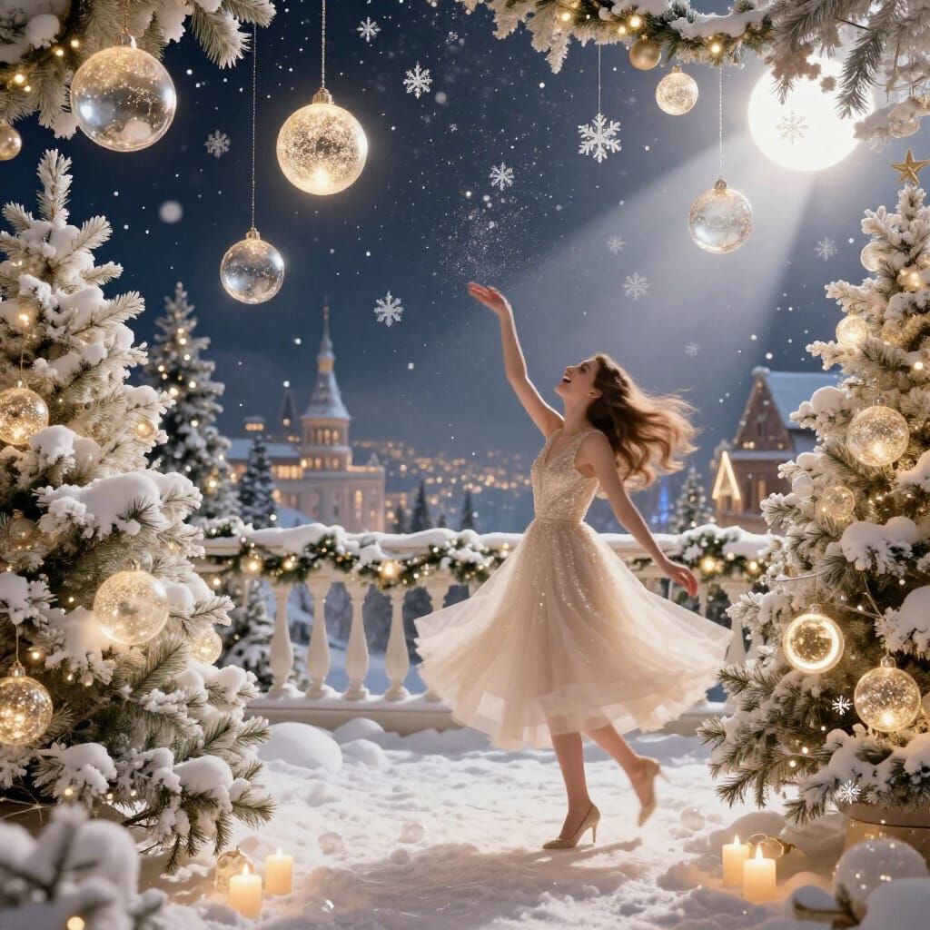 Magical New Year's Eve Fantasy Scene Overlooking Winter City