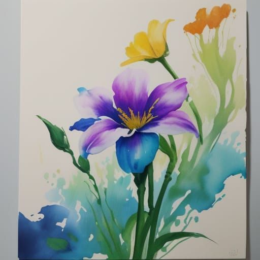 Gouache Flower Stem with Ink Runs
